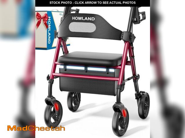 Lot 74-12157061 - HOMLAND Foldable Rollator Walkers with Seat for Seniors, 8'' Big Wheels, 350 lb. Weight Capacity, Ad...