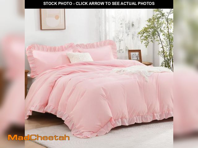 Lot 74-12432684 - Andency Pink Ruffle Duvet Cover Full(79x90Inch), 3 Pieces Soft Blush Washed Microfiber Vintage Shabb...