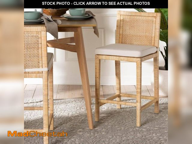 Lot 74-14224393 - bali &amp; pari Sofia 40.2 in. Natural Wood Rattan Low Back Counter Height Bar Stool - UNUSED