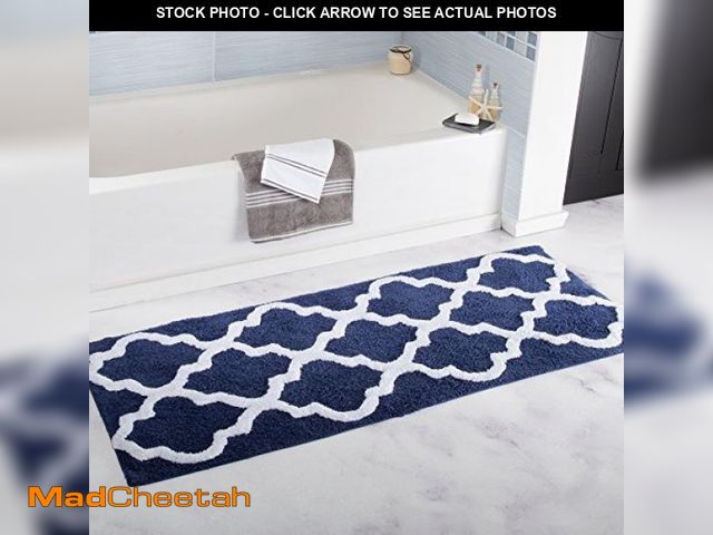 Lot 74-11721939 - Lavish Home 100% Cotton Trellis Bathroom Mat - 24x60 inches - Navy - UNUSED