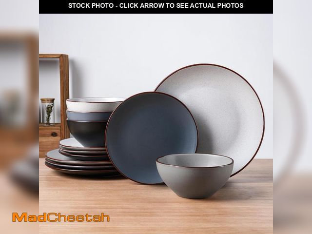Lot 74-12049062 - Famiware Venus Ceramic Plates and Bowls Sets, Speckled Dinnerware Dish Sets for 4 (12 Pieces) - Micr...