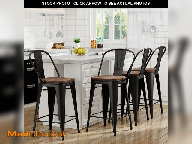 Lot 74-13076153 - Yongqiang Barstools Set of 4 Counter Height Bar Stools for Kitchen Island Farmhouse Metal High Back ...