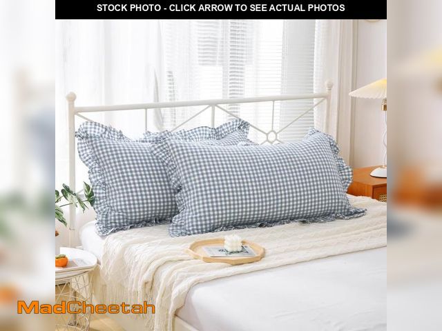 Lot 74-11552067 - K MASANIJI 2 Pack Dust Blue White Plaid Gingham Ruffle Pillow Shams Standard Size 20x26 inches, 100%...