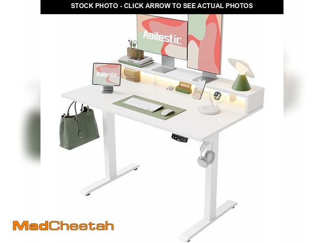 Lot 74-14612173 - Agilestic 48 * 24 Inch Electric Standing Desk with Shelf &amp; Led, White - UNUSED