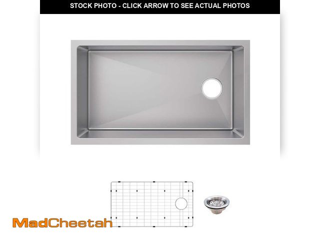 Lot 74-12783623 - Glacier Bay Tight Radius 31 in. Undermount Single Bowl 18 Gauge Stainless Steel Kitchen Sink with Ac...