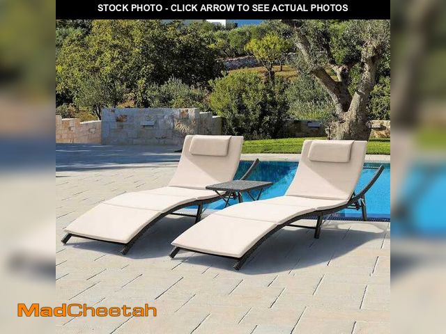 Lot 74-14280466 - Tozey 3-Pieces Steel Frame Poolside Folding Height Adjustable Wicker Outdoor Lounge Chair with Beige...