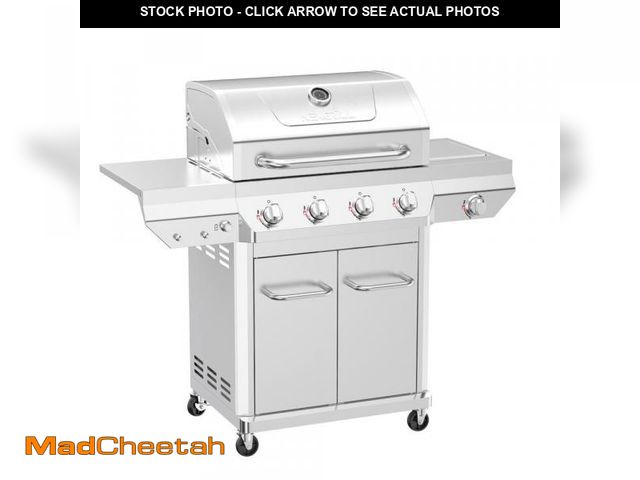 Lot 74-12422647 - (DENTED ) 4 Burner Stainless Steel Propane Gas Grill with Side Burner - UNUSED