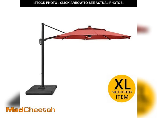 Lot 74-12939338 - Hampton Bay 11 ft. Aluminum Cantilever Solar LED Offset Patio Umbrella in Chili - UNUSED