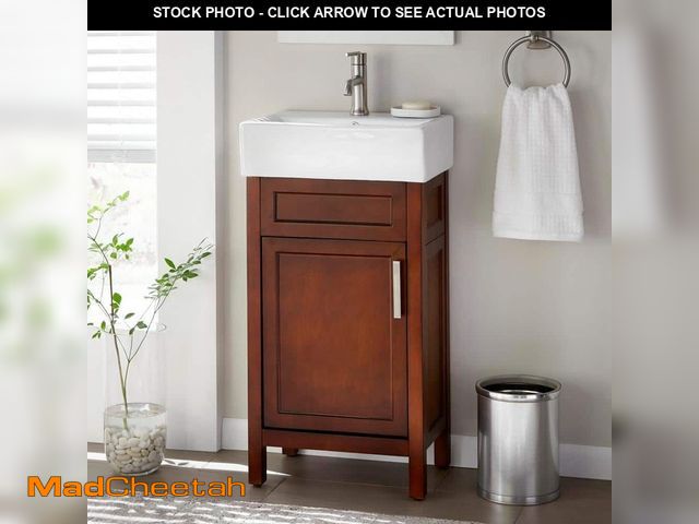 Lot 74-12773513 - (SMALL CRACK ON BACK )LHome Decorators Collection Arvesen 18 in. Single Sink Tobacco Bath Vanity wit...