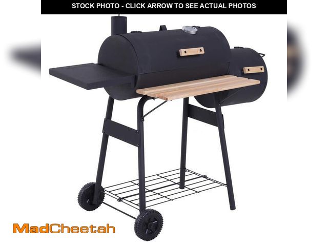 Lot 74-14243049 - Outsunny 48 in. Steel Portable Backyard Charcoal BBQ Grill and Offset Smoker Combo in Black with Whe...
