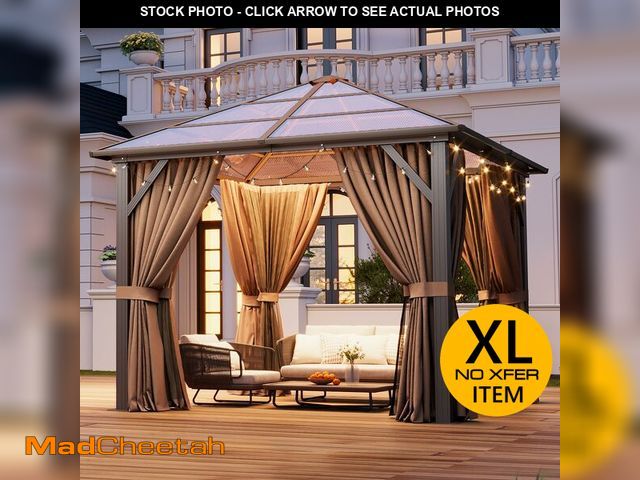 Lot 74-14252412 - Aoxun 10'x10' Hardtop Gazebo, Outdoor Metal Gazebo with Polycarbonate Roof Canopy (Khaki, Single Roo...