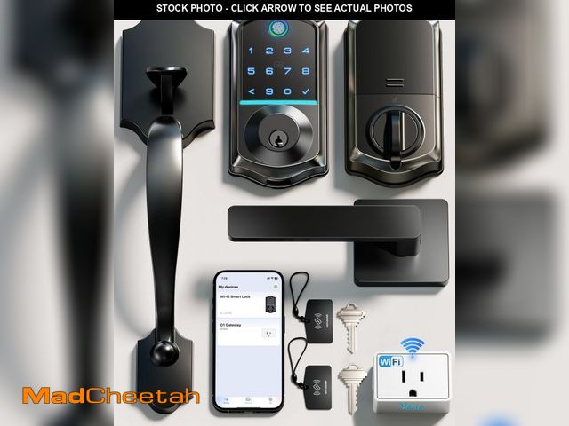 Lot 74-12222025 - Veise VE017G-H Wi-Fi Smart Fingerprint Front Door Lock Set, Remote App Control, Keyless Entry Deadbo...