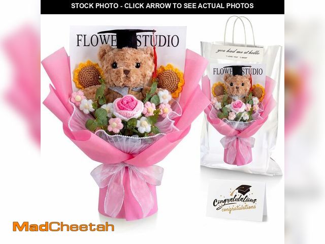 Lot 74-14209056 - Giegxin Large Graduation Crochet Flowers Bouquet Set 2026 Grad Cap Plush Bear Hand Knitted Rose Tuli...