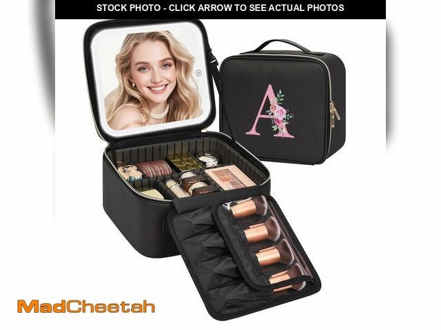 Lot 74-14052214 - Relavel Initial Makeup Bag with LED Mirror for Women, Personalized Travel Cosmetic Organizer Train C...