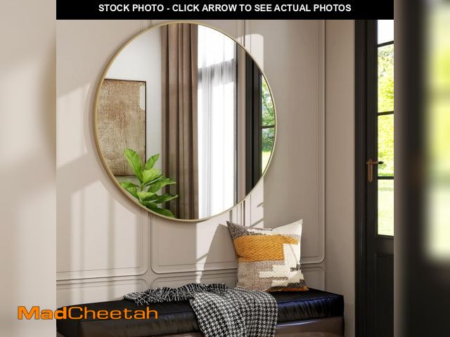 Lot 74-12540755 - 42 Inch Round Bathroom Mirror - Gold Wall Mounted Circle Mirror with Metal Frame, Modern Round Hangi...