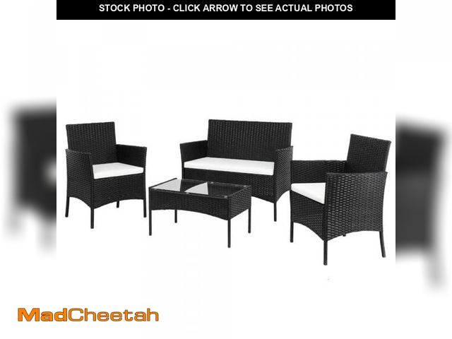 Lot 74-11995000 - Karl home Black 4-Piece Wicker Patio Conversation Set with White Cushions - UNUSED