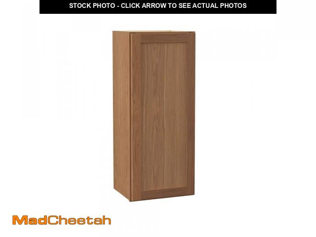 Lot 74-12530952 - Hampton Bay Sinclair 15 in. W x 12 in. D x 36 in. H Assembled Wall Cabinet in Shaker Saddle Oak - UN...