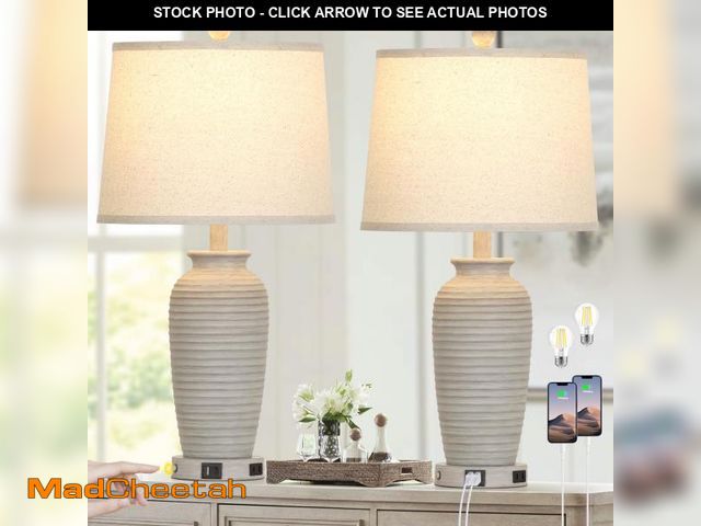 Lot 74-11548131 - CINSARY 25" Farmhouse Jar Table Lamps Set of 2, 3 Way Touch Control Rustic Bedside Lamps with USB A+...