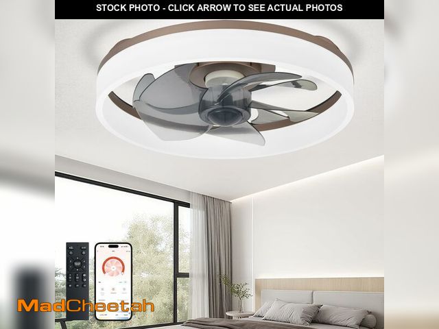 Lot 74-14605742 - DLLT LED Ceiling Fan with Light: 16" Modern Low Profile Flush Mount Fandelier with App &amp; Remote ...