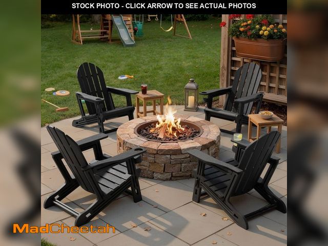 Lot 74-14394502 - (MISSING 3 CHAIRS) Pellebant 4-Piece Outdoor Black All-Weather HDPE Plastic Adirondack Chair for Pat...