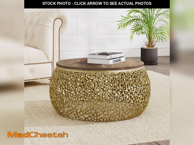 Lot 74-12584567 - CHRISTOPHER KNIGHT HOME Lancaster 28 in. Modern Gold Round Mango Wood Top Coffee Table, Aluminum - U...