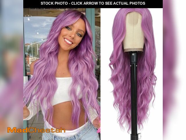 Lot 74-14270440 - NAYOO Long Purple Wavy Wig for Women 26 Inch Middle Part Curly Wavy Wig Natural Looking Synthetic He...