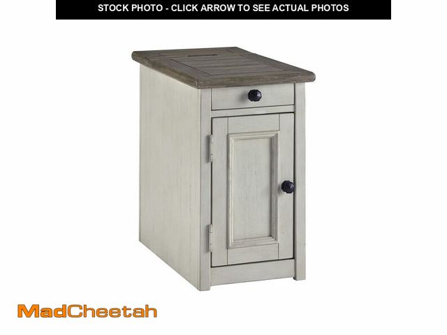 Lot 74-12765039 - Signature Design by Ashley Bolanburg Farmhouse Chair Side End Table, 2 USB Ports, Pull-out Tray, Woo...