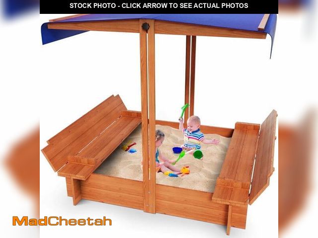 Lot 74-14585273 - Yexmas 48" Wooden Sandbox with Lid, Outdoor Large Kids Sandbox with Seat,for Yard Lawn Garden - UNUS...