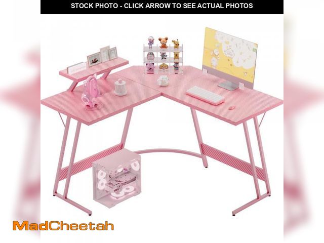 Lot 74-12487923 - Homall L-Shaped Gaming Desk 47 Inches Corner Office Desk with Removable Monitor Riser, Pink - UNUSED