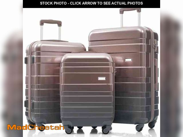 Lot 74-14252251 - Lightweight Durable 3-Piece Golden ABS Hardshell Spinner Luggage Set with TSA Lock - UNUSED