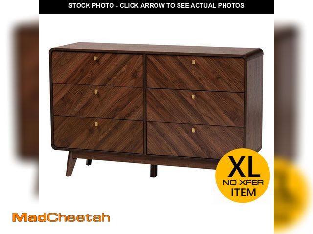 Lot 74-13797034 - Baxton Studio Markell Walnut Brown and Gold 6-Drawer 51.4 in. Dresser - UNUSED
