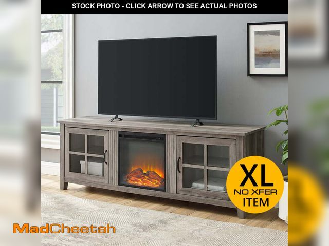 Lot 74-12992374 - Walker Edison Farmhouse Fireplace TV Stand for TVs up to 80", Grey Wash - UNUSED