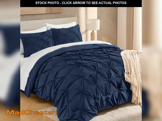 Lot 74-13947336 - Andency Navy Blue Pinch Pleated Comforter Set Queen(90x90Inch), 3 Pieces Pintuck Soft Luxurious Bed,...