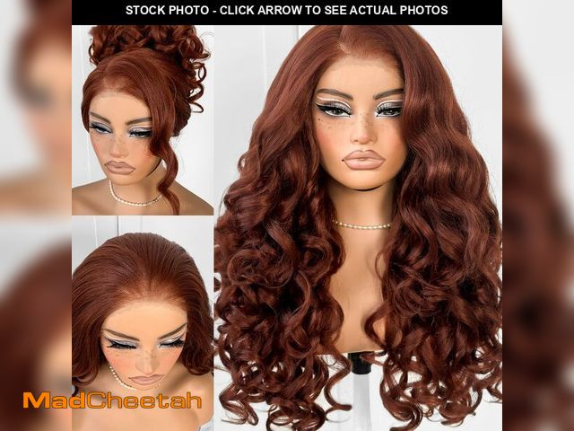 Lot 74-13627788 - MITIMES 13x6 Glueless Reddish Brown Lace Front Wig Pre-Plucked Yaki Body Wave HD Lace Front Wigs Syn...