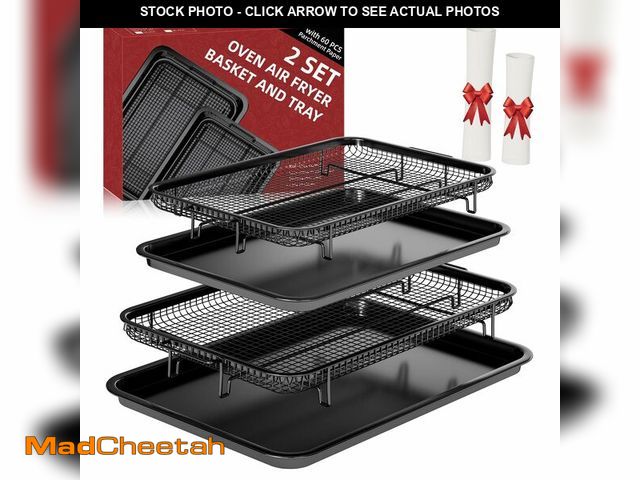 Lot 74-14205948 - Air Fryer Basket for Oven,2 Set Air Fryer Basket and Tray Set with 60 Sheets Parchment Papers,THORSE...