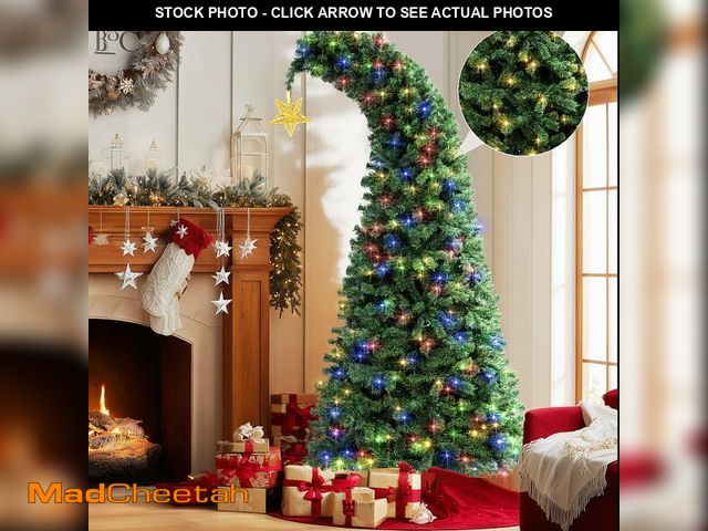 Lot 74-12887743 - 7.5FT Christmas Tree Crooked Neck, Prelit Artificial Xmas Tree with 600 Colorful Lights &amp; 11 Mod...