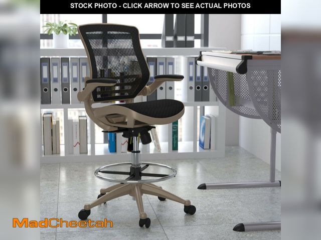 Lot 74-12585665 - Flash Furniture Mid-Back Transparent Black Mesh Drafting Chair With Melrose Gold Frame And Flip-Up A...