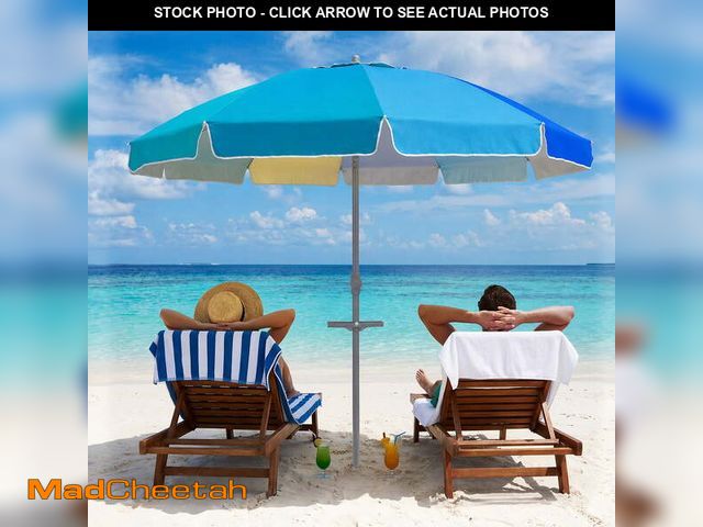 Lot 74-14353703 - (STICHING IS RIPPED) 7ft Beach Umbrella with Sand Anchor, Curtilage Wind Resistant UV 50+ Protection...