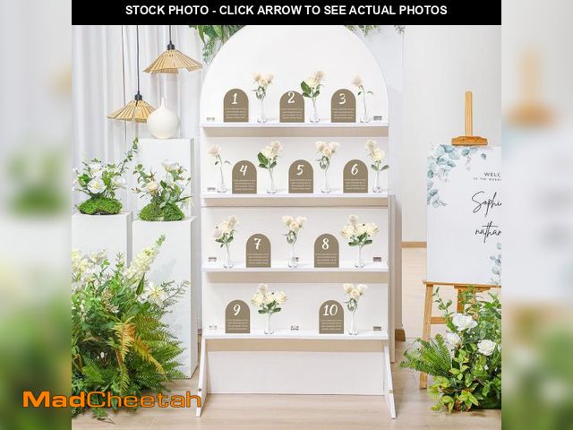 Lot 74-12130513 - LOYIM 5.9 ft Wooden Arch Party Display 4 Tier Champagne Wall Foldable Treat Wall Display Backdrop We...