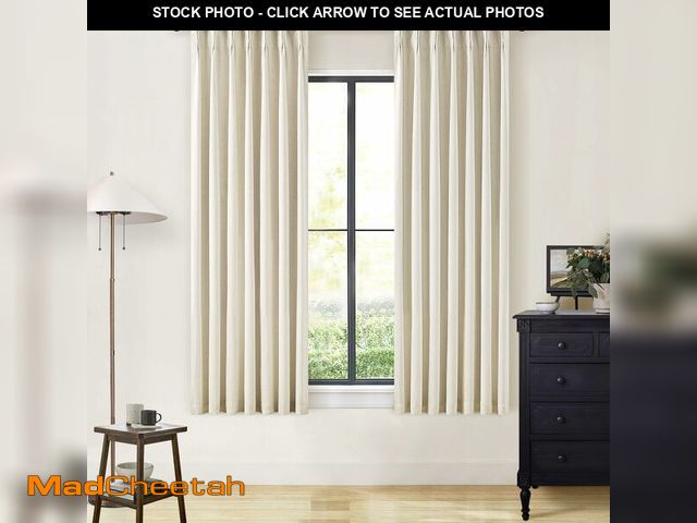 Lot 74-14149781 - Linen Beige Black Out Curtains 63 Inch Long for Bedroom Pinch Pleated with Rings Hooks Back Tab Ther...
