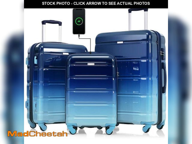 Lot 74-12731507 - Merax 3-Piece Gradient Blue 20 in. 24 in. 28 in. ABS and PC Hardshell Spinner Luggage Set with TSA L...