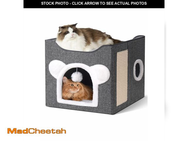 Lot 74-12710405 - Cat Houses for Indoor Cats, Large Cat Cave with Fluffy Ball and Scratch Pad, Covered Cat Bed House, ...