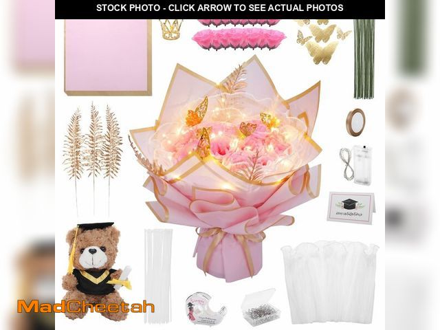 Lot 74-14297786 - Harsever Graduation Flower Bouquet Set DIY Graduation Gifts with Bear Glitter Roses Decorative Bouqu...