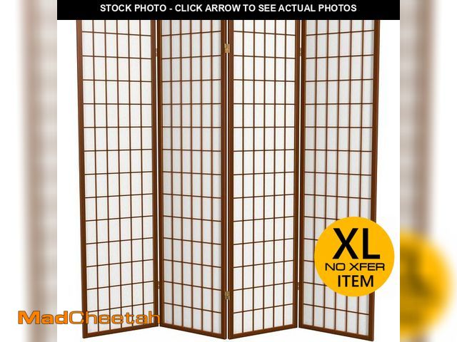Lot 74-13768694 - Red Lantern 6 ft. Tall Window Pane Shoji Screen - Walnut - 4 Panels - UNUSED