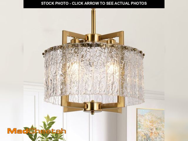 Lot 74-12974109 - KINGTORO 16"Modern Gold Drum Crystal ChandelierÃ¯Â¼ÅBrass Pendant Light Fixture ,Water Ripple Glass...