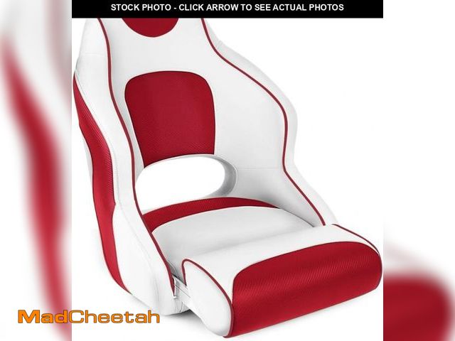 Lot 74-12167593 - Leader Accessories Two Tone Captains Bucket Seat Boat Seat Premium Sports Flip Up Boat Seat(White/Re...