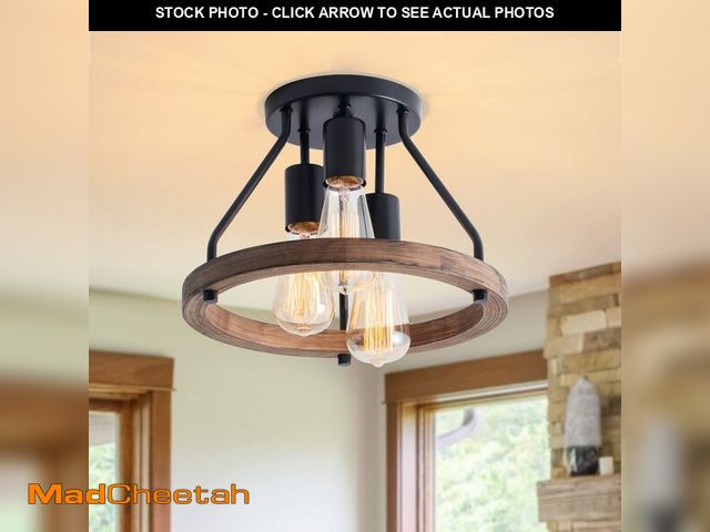 Lot 74-12718559 - VILUXY Industrial Flush Mount Ceiling Light Fixture with Retro Wood Circle Shade for Hallway, Entryw...