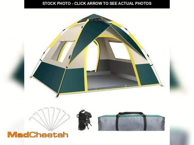 Lot 74-12421174 - Kaqinu 4-Person Camping Tent, Auto Setup Pop Up Tent, Waterproof, Huge Door &amp; Windows for Campin...