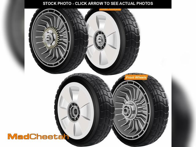 Lot 74-12806493 - Lawn Mower Wheels, 4 Pack HRR216 Lawn Mower Drive Wheels with 2 Rear Wheels 42710-VE2-M02ZE + 2 Fron...