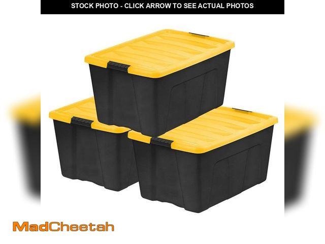 Lot 74-12870164 - (SOME LATCHES ARE BROKE) IRIS 94 qt. /23.5 Gal. Plastic Storage Bins with Lids, Black Latching Stack...